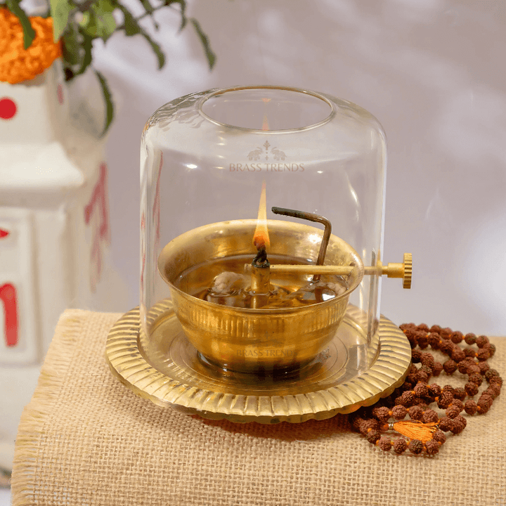 Brass Akhand Jyoti Diya with Screw Lever (Wick Lifting)